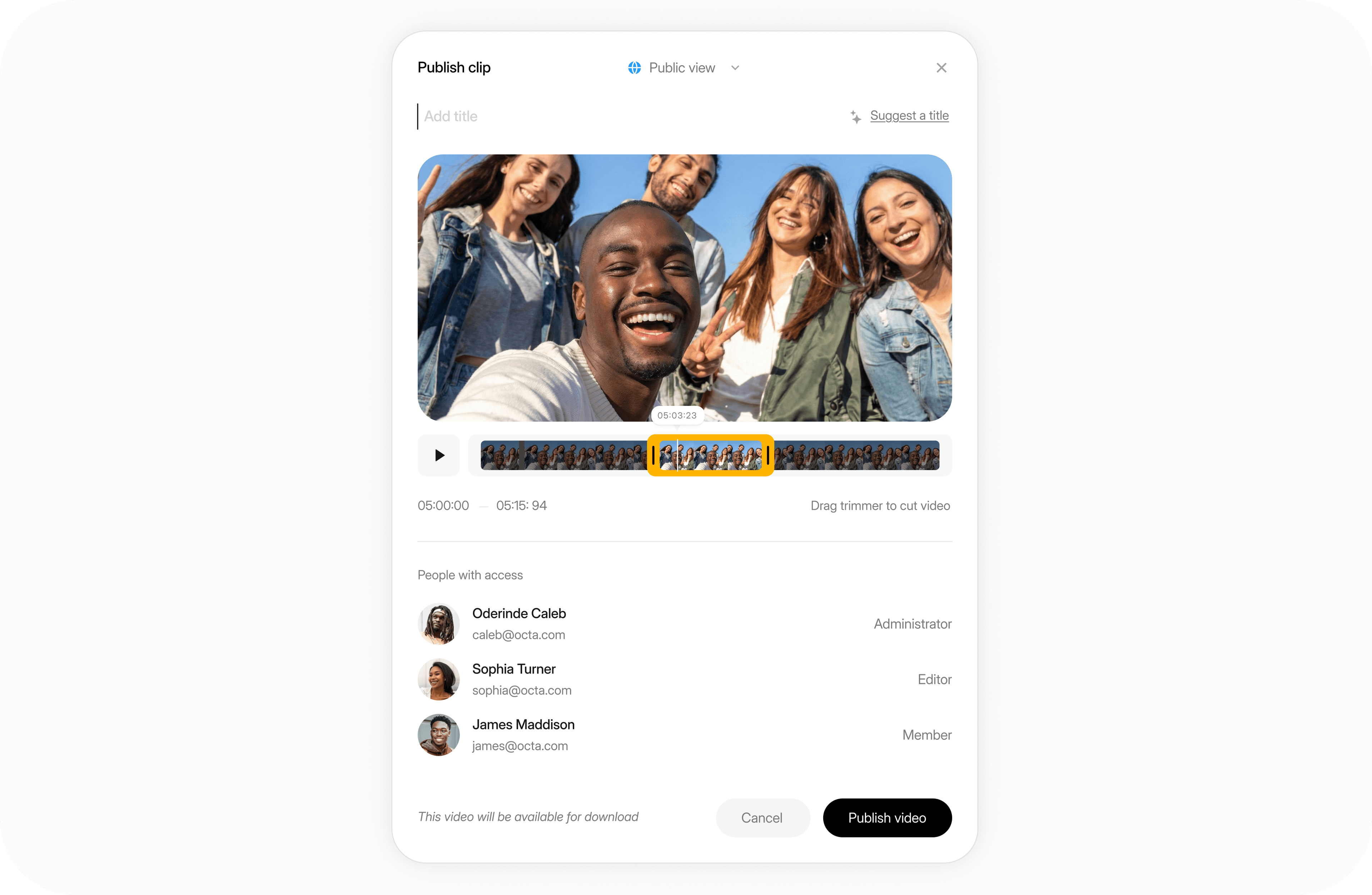 Video edit modal